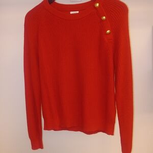J. Crew Red Crewneck Sweater with Gold Buttons